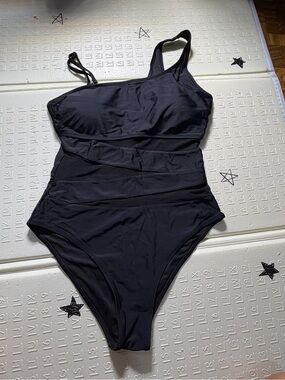 bloom Black Ruched One-Piece Swimsuit with Adjustable Straps